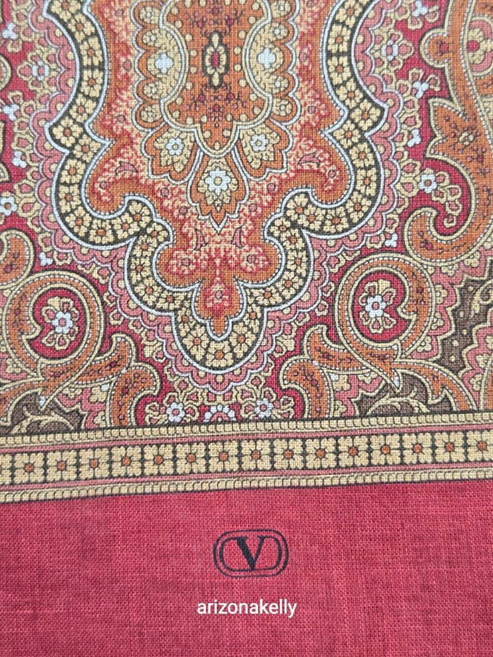 Valentino Linen Scarf Brick Red Earth Tones Autumn Fall - Picture 2 of 15